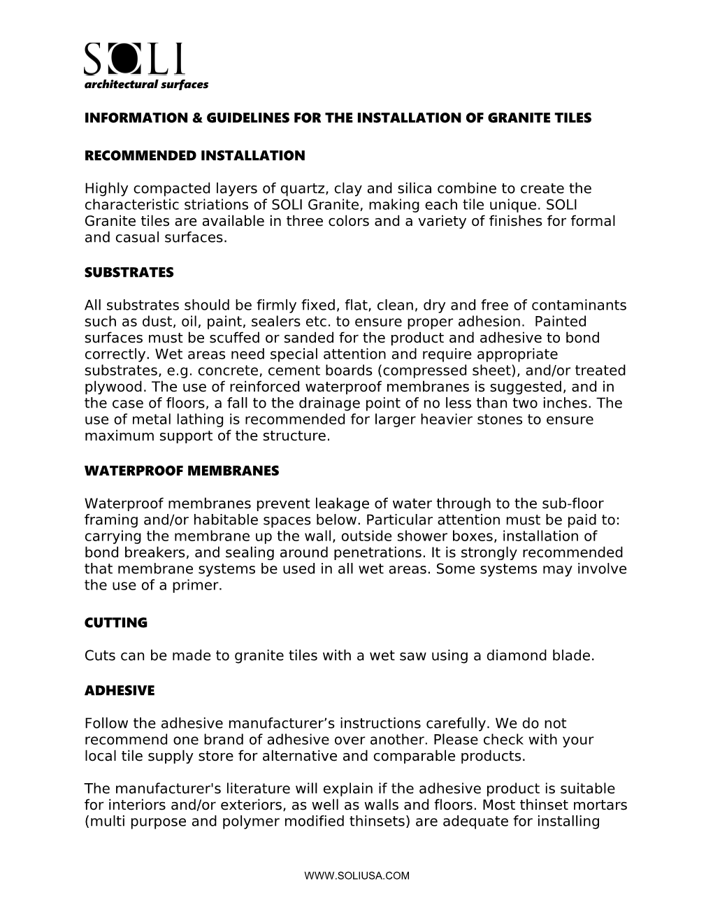 Information & Guidelines for the Installation Ofgranite Tiles