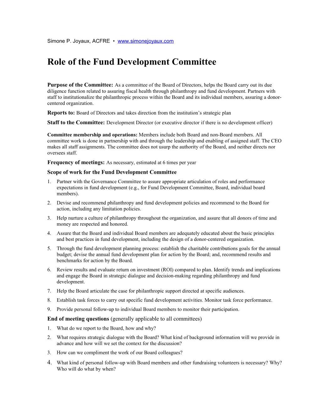 Role of the Fund Development Committee