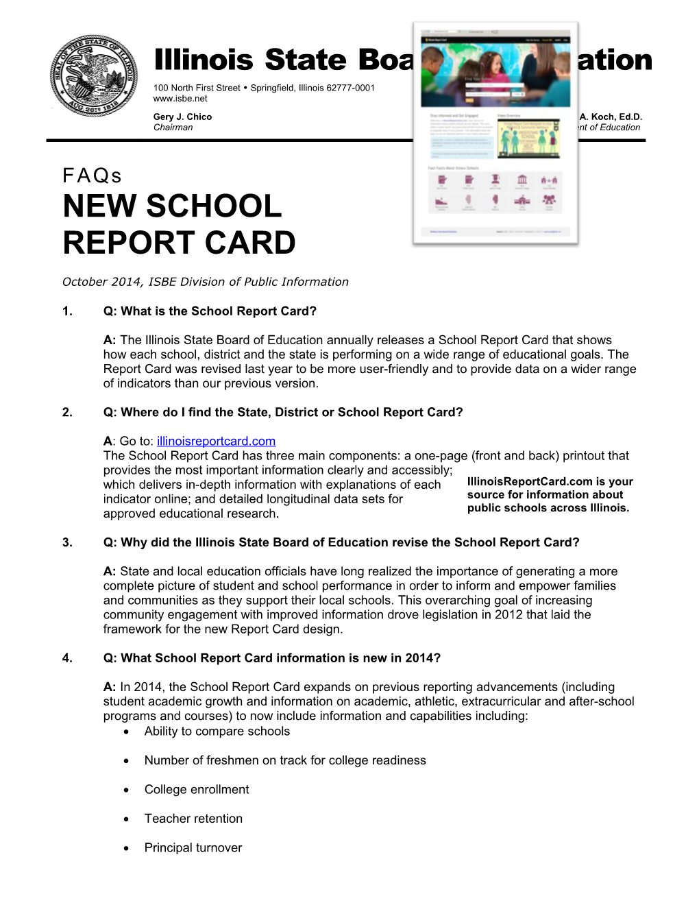 Illinois New School Report Card Faqs - School Year 2014-2015