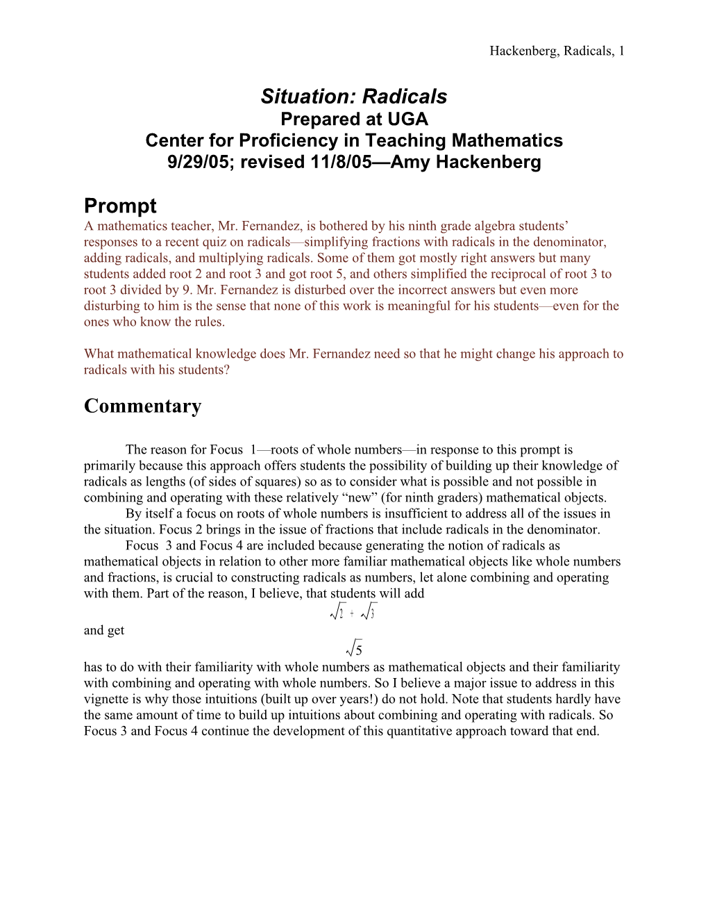 Center for Proficiency in Teaching Mathematics