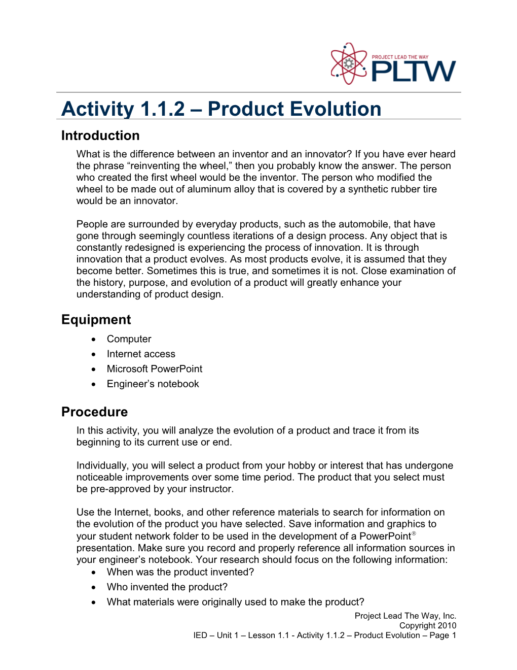 Activity 1.1.2: Product Evolution
