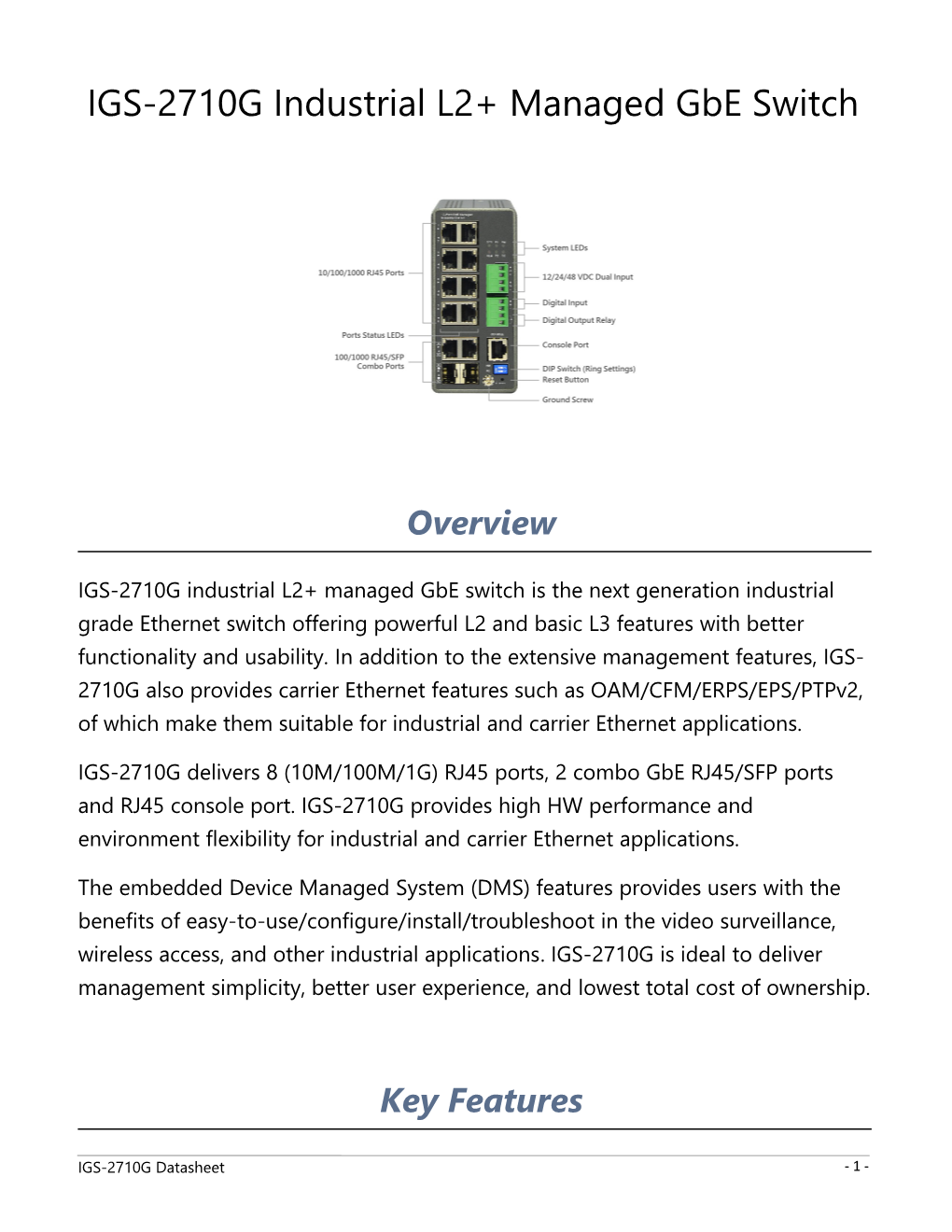 IGS-2710G Industrial L2+ Managed Gbe Switch