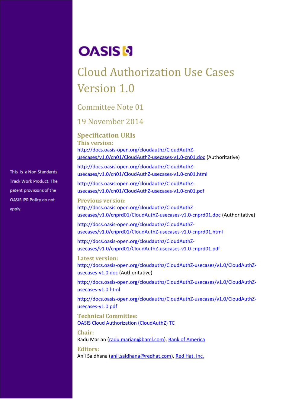 Cloud Authorization Use Cases Version 1.0