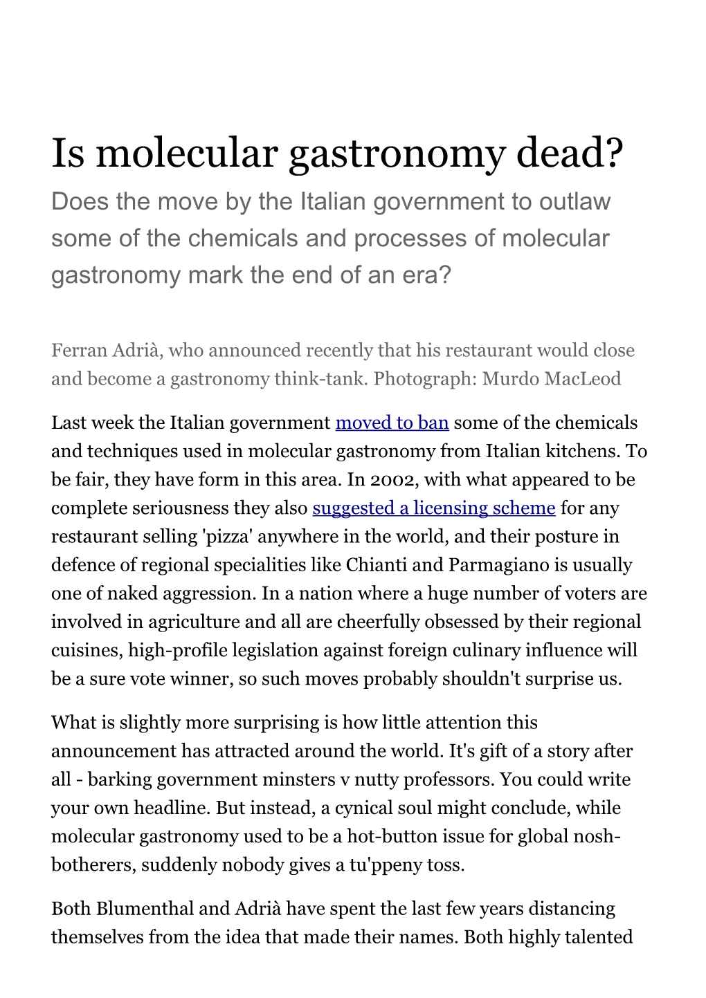 Is Molecular Gastronomy Dead