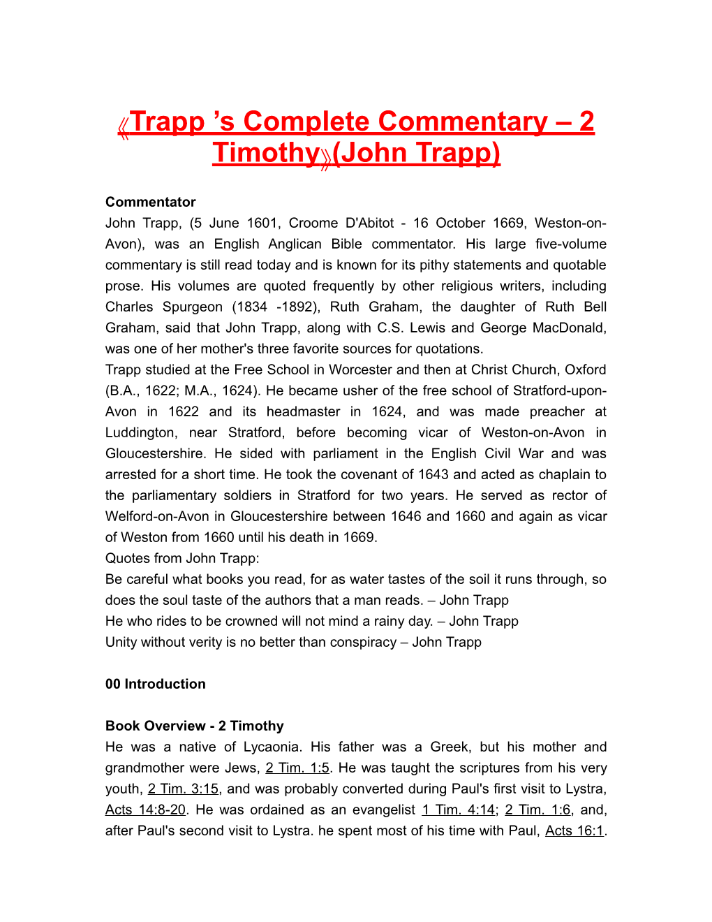 Trapp S Complete Commentary 2 Timothy (John Trapp)