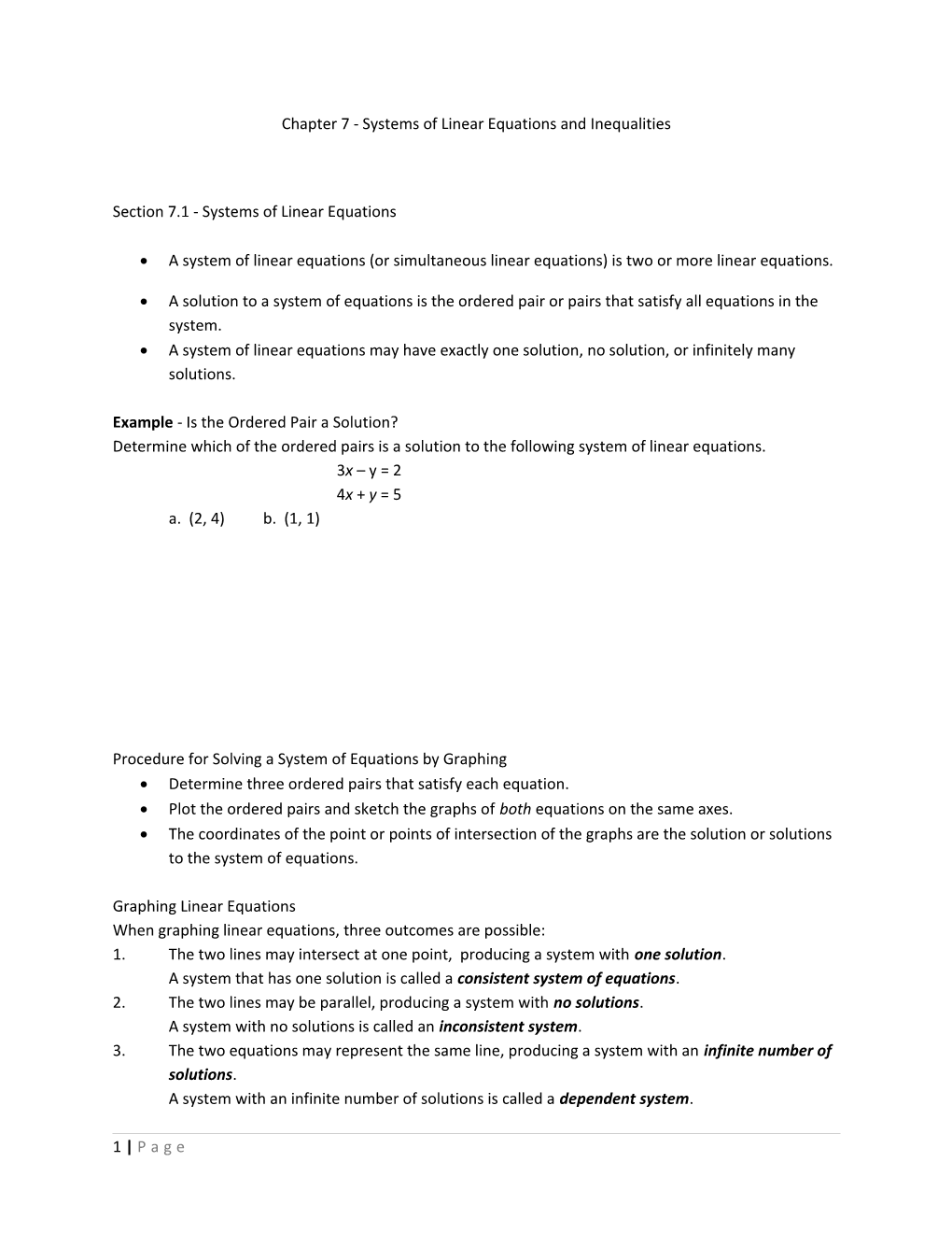 Chapter 7 - Systems of Linear Equations and Inequalities