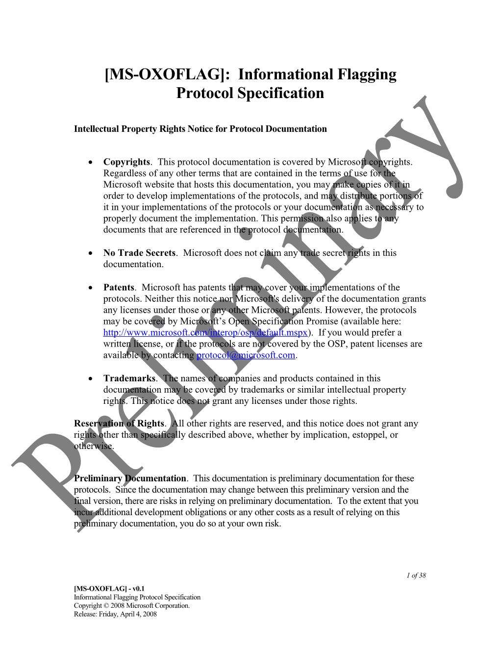 MS-OXOFLAG : Informational Flagging Protocol Specification