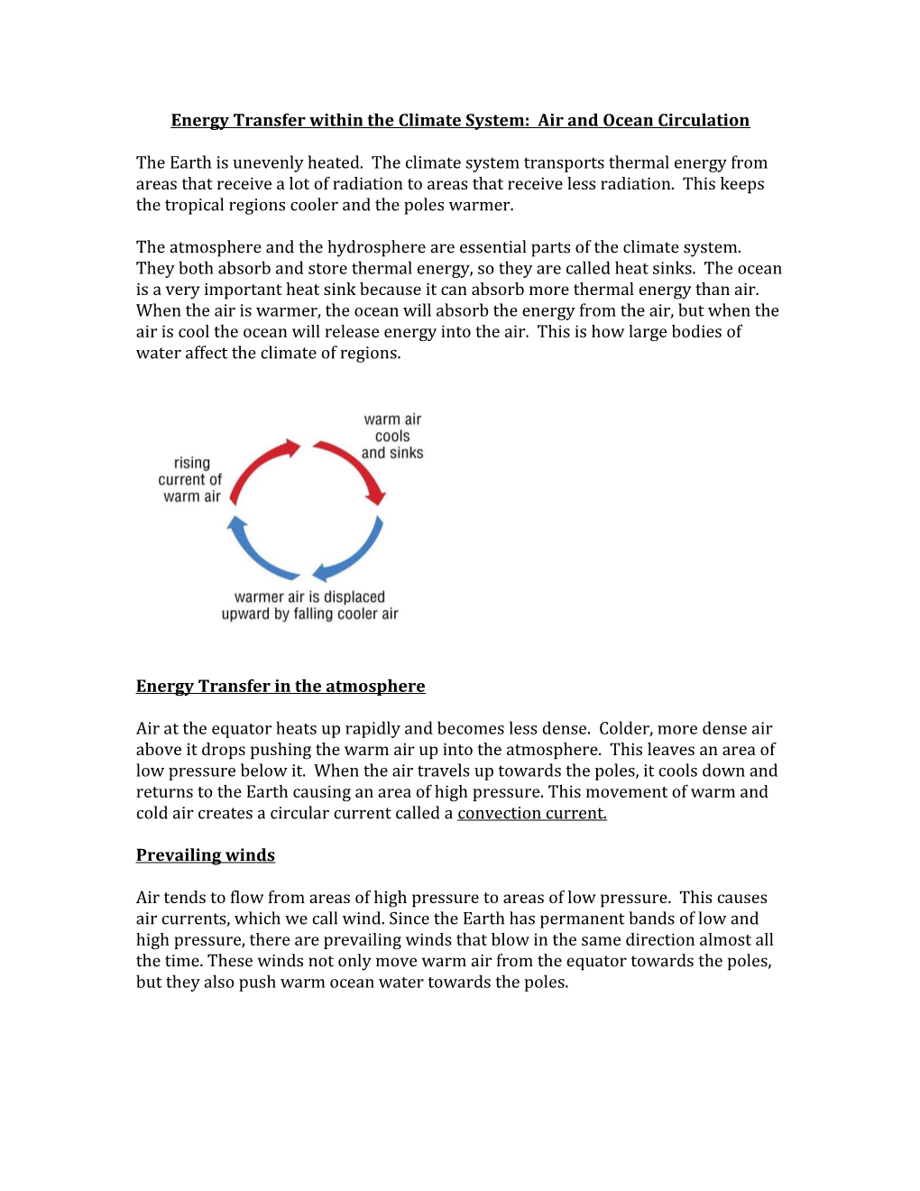 Energy Transfer Within the Climate System: Air and Ocean Circulation