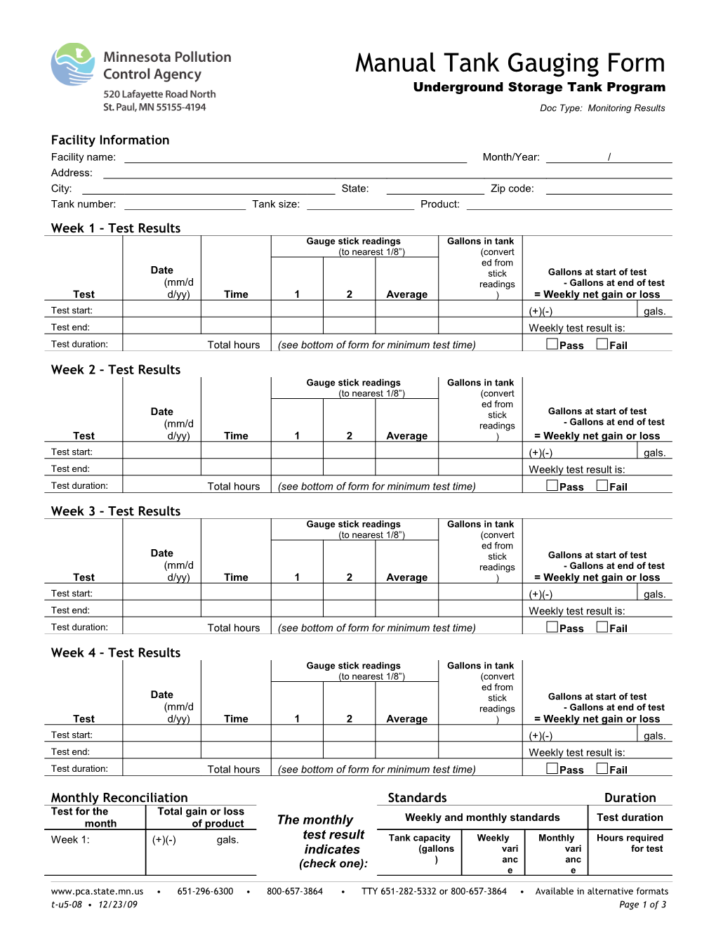 Manual Tank Gauging Form