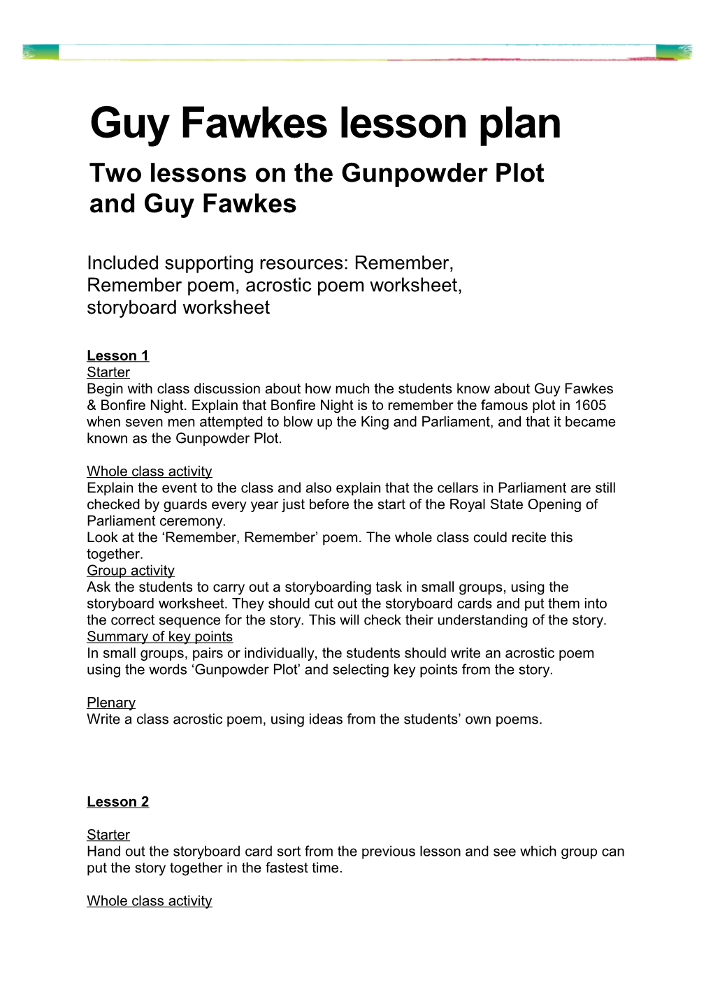 Two Lessons on the Gunpowder Plot and Guy Fawkes