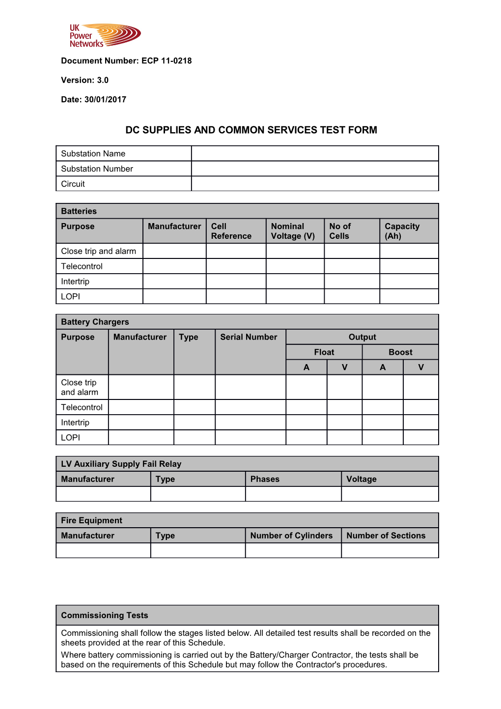 ECP 11-0218 DC Supplies and Common Services Test Form