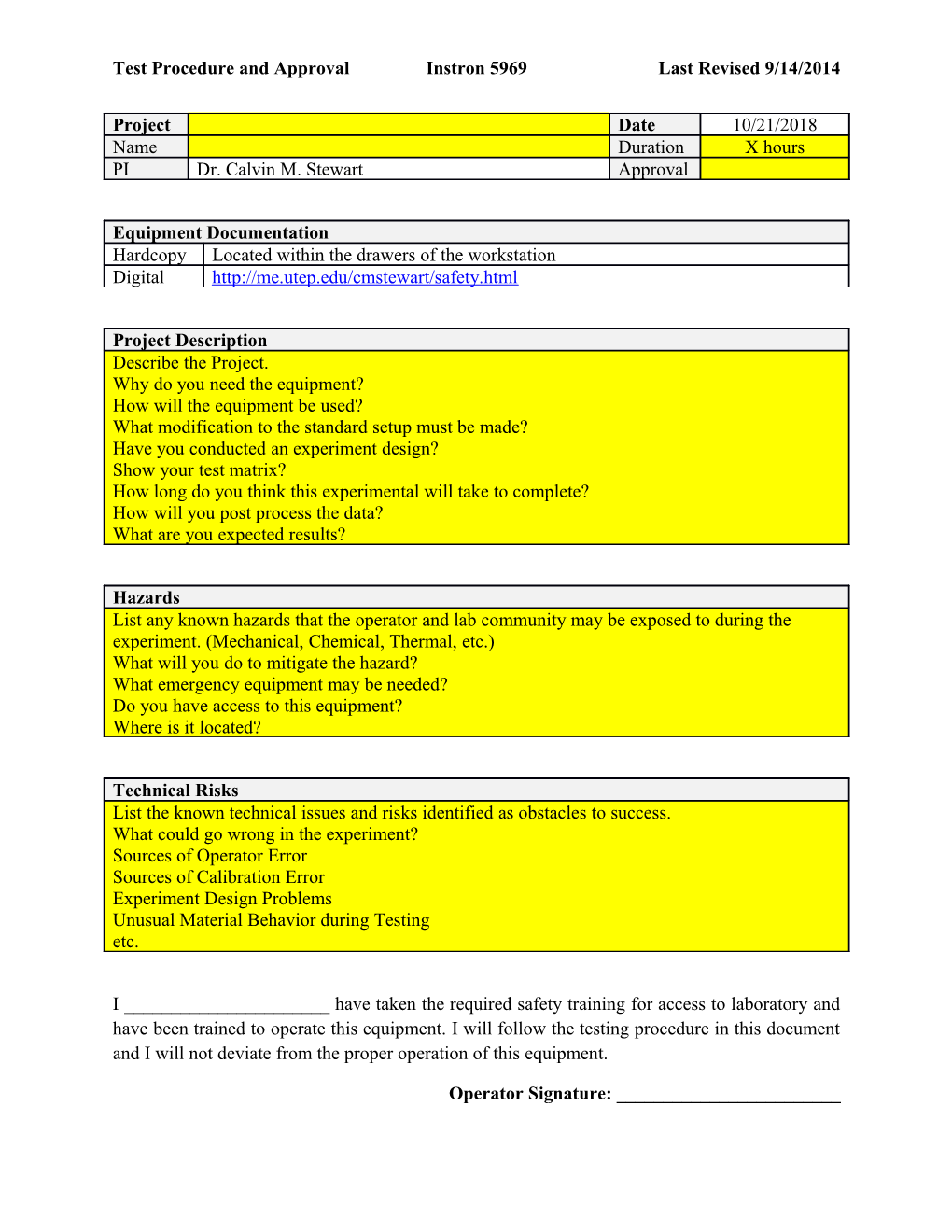 Test Procedure and Approvalinstron 5969Last Revised 9/14/2014