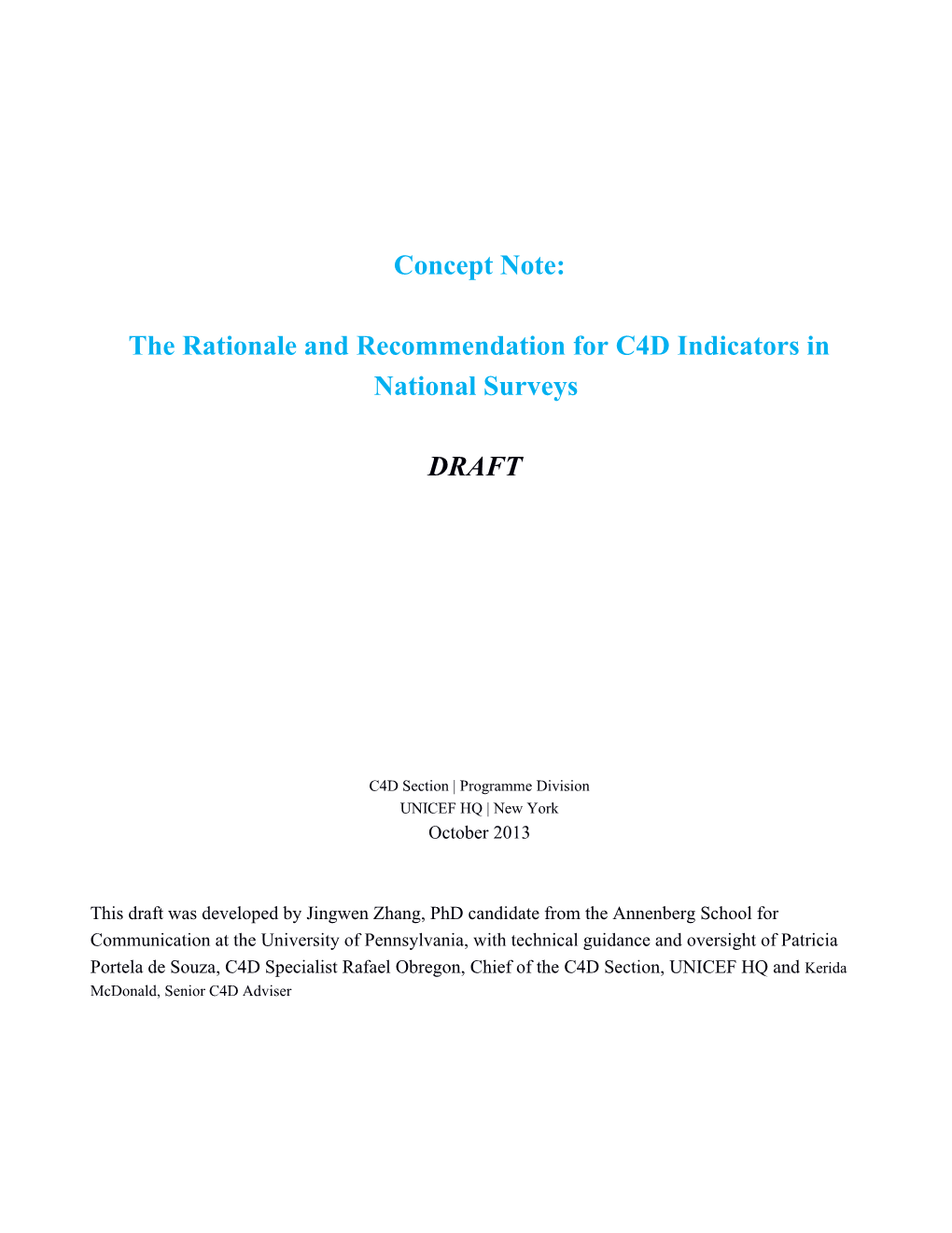 The Rationale and Recommendation for C4D Indicators in National Surveys