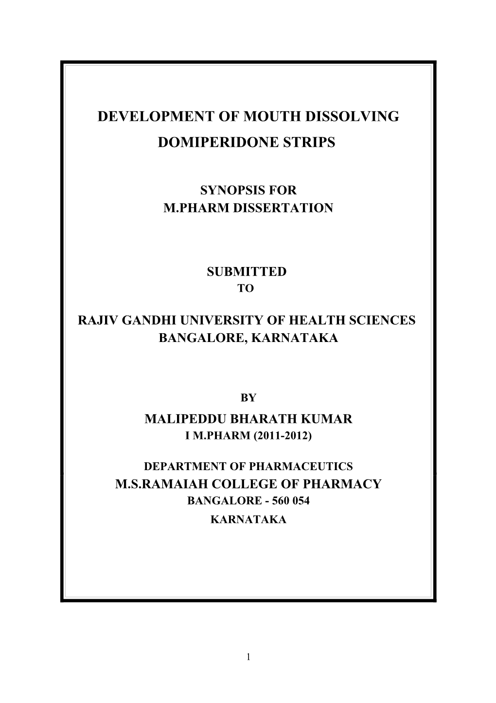 Development of Fast Dissolving Oral Thin Films of Anti Emetic Drug