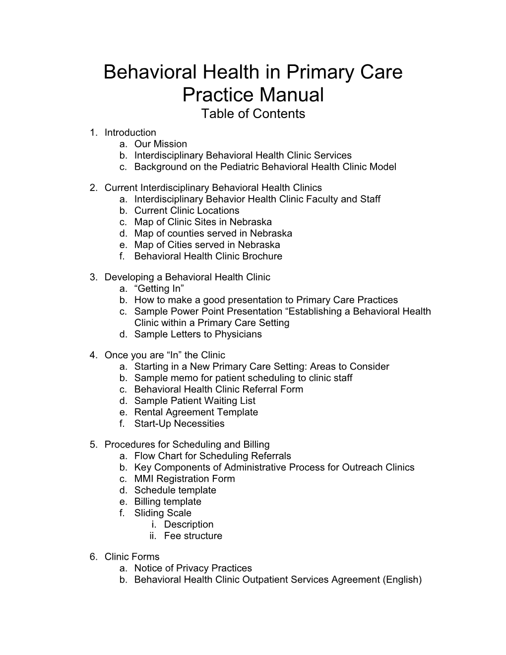 Behavioral Health Clinic Manual