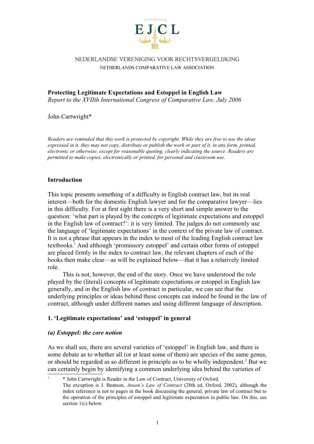 Protecting Legitimate Expectations and Estoppel: English Law