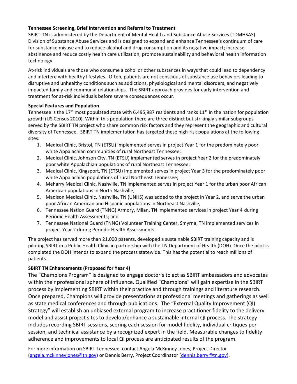 Tennessee Screening, Brief Intervention and Referral to Treatment