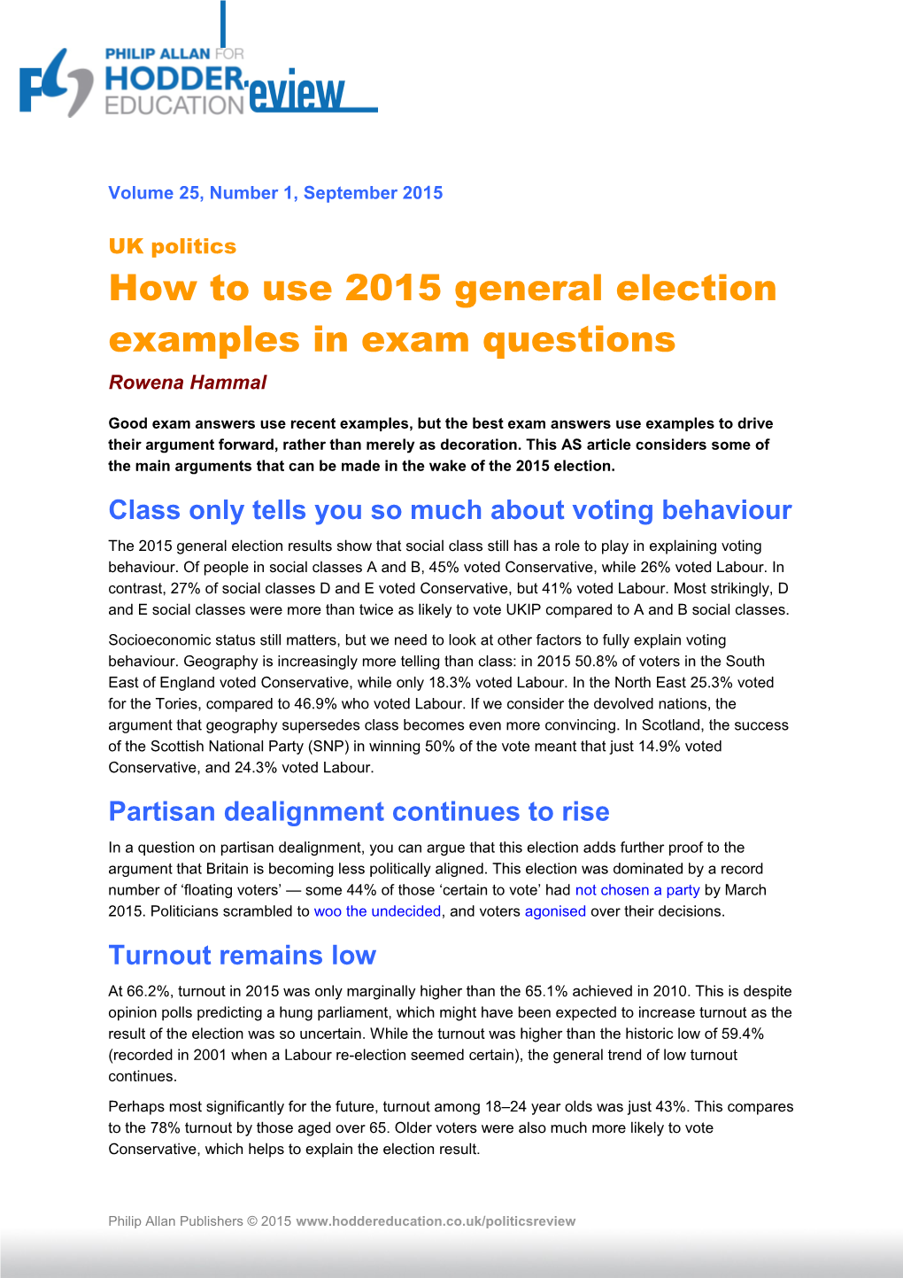 How to Use2015 General Election Examples in Exam Questions