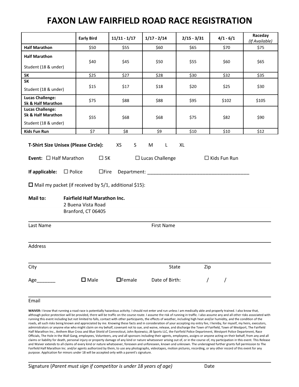 Faxon Law Fairfield Road Race Registration