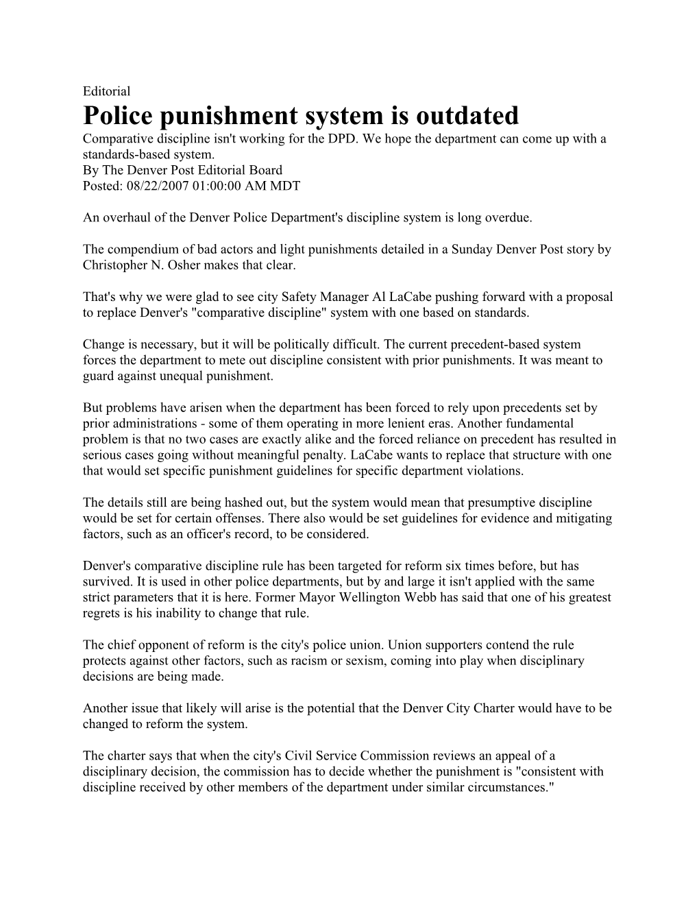 Police Punishment System Is Outdated