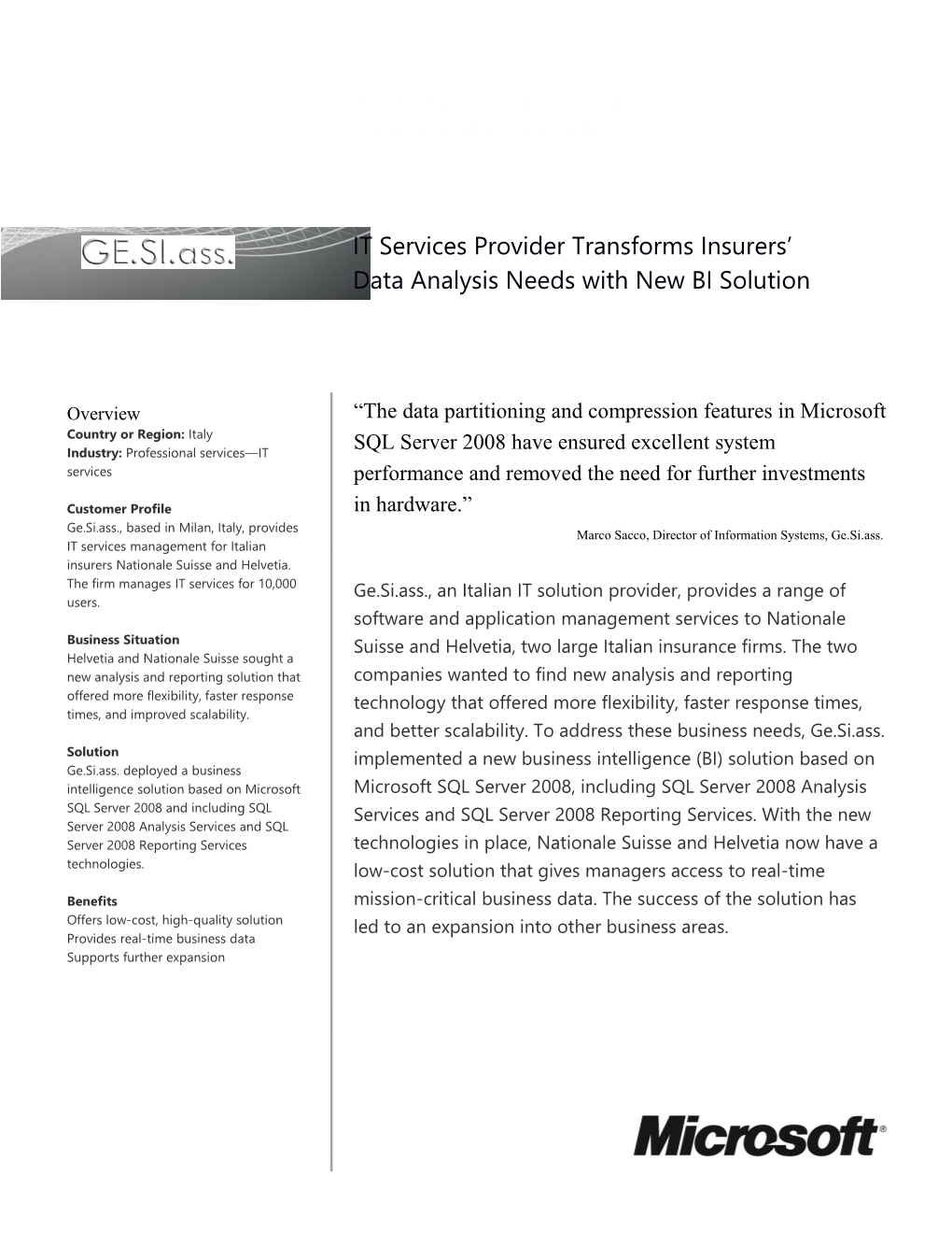 IT Services Provider Transforms Insurers Data Analysis Needs with New BI Solution