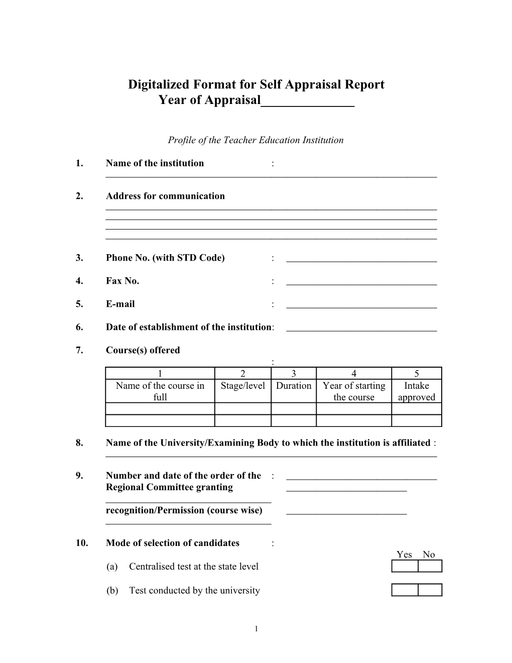 Digitalized Format for Self Appraisal Report