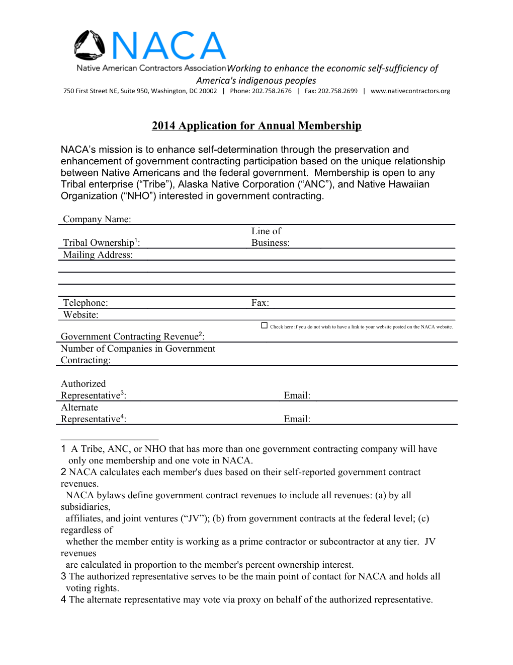 2014 Naca Application for Membership