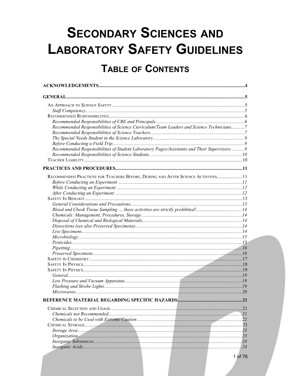 Secondary Sciences and Laboratory Safety Guidelines