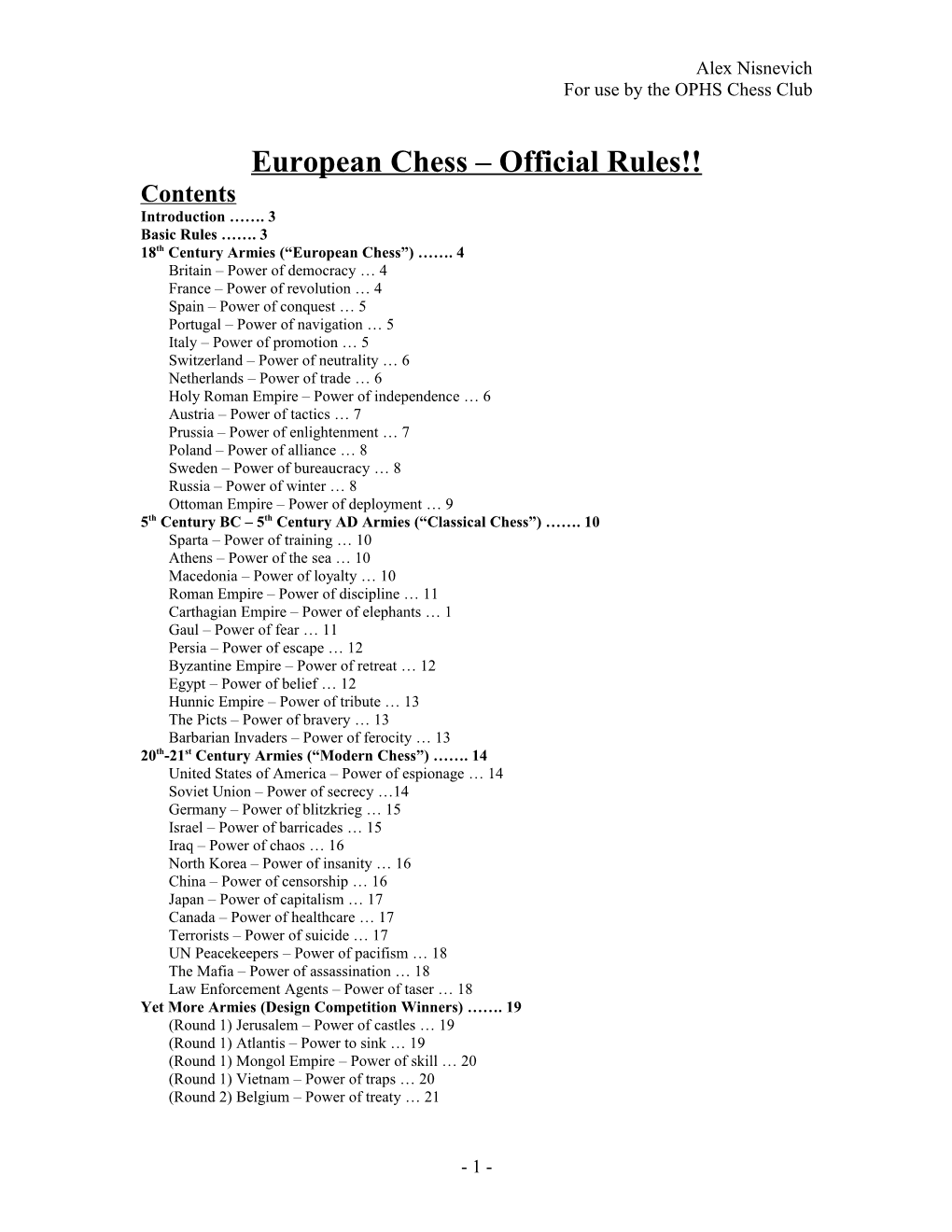 European Chess Official Rules