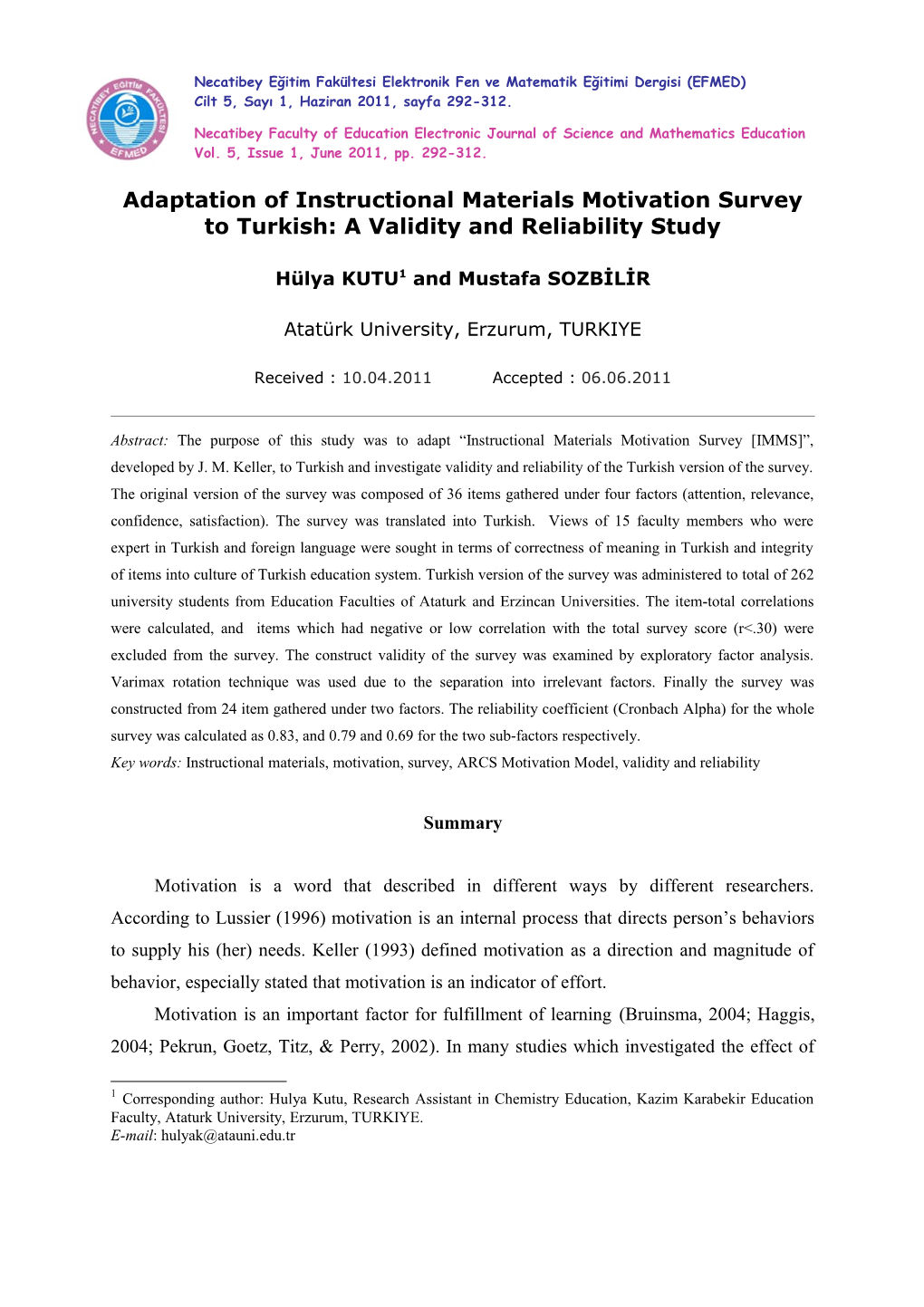 Adaptation of Instructional Materials Motivation