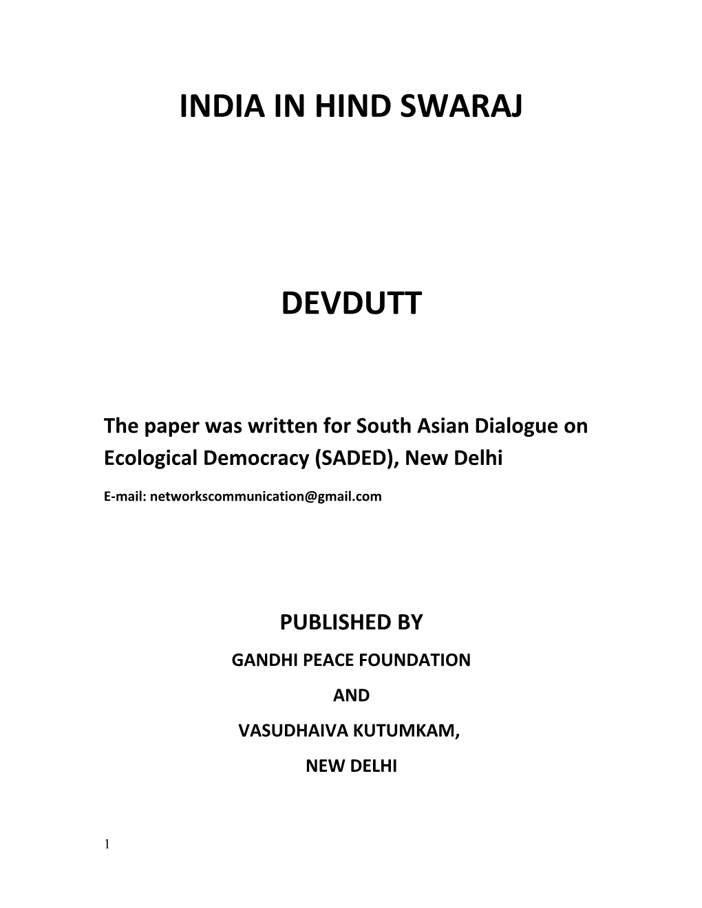 India in Hind Swaraj