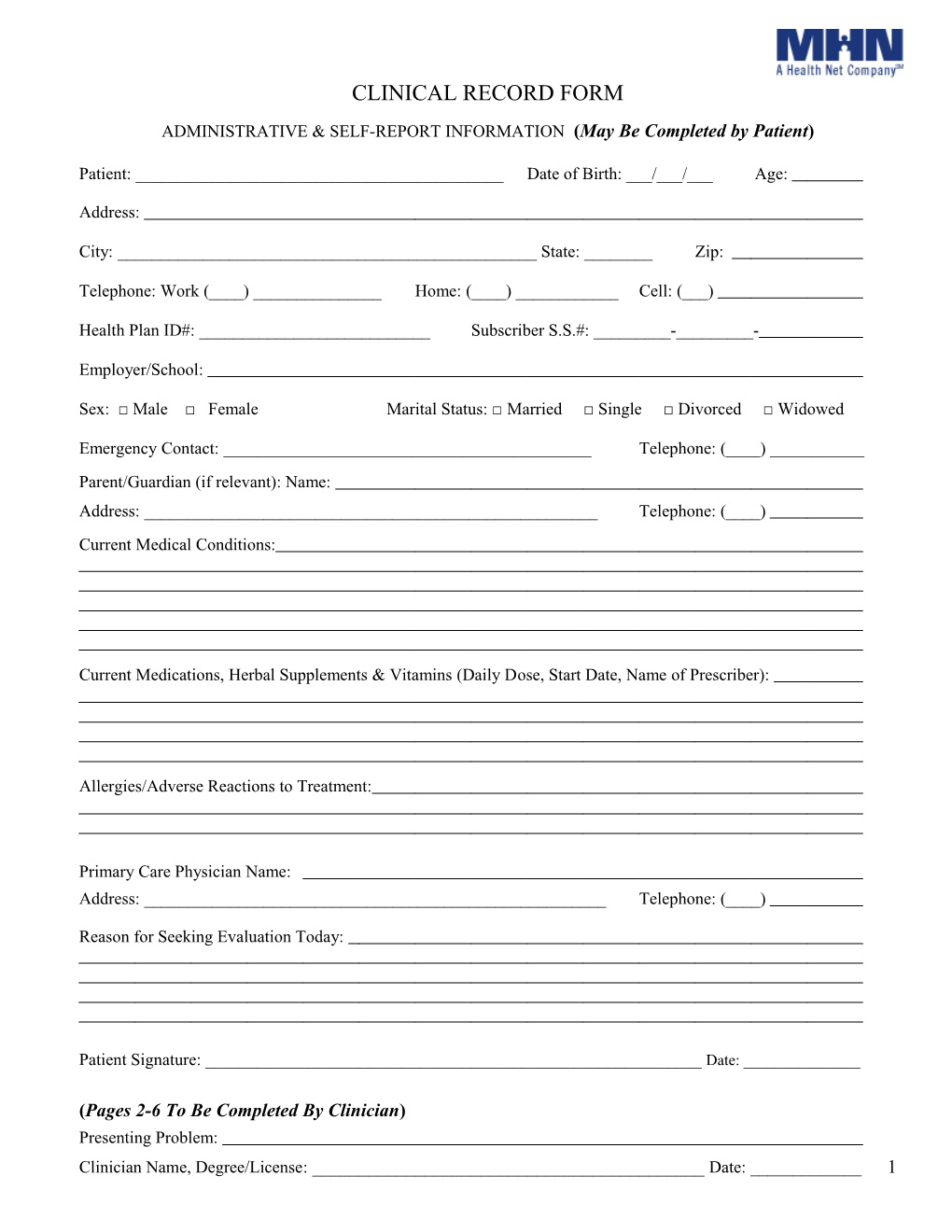 Clinical Record Form