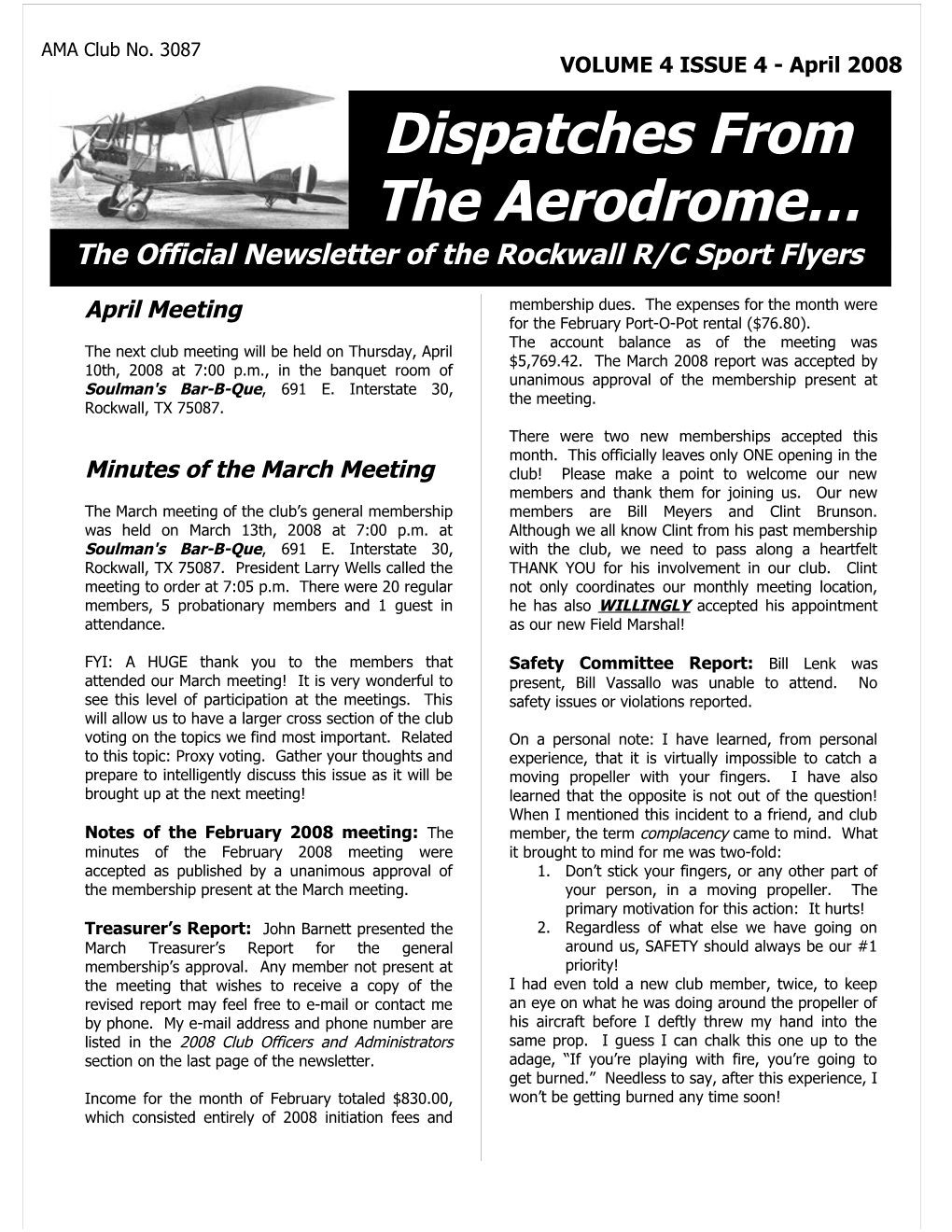 Dispatches from the Aerodrome April 2008Page 1