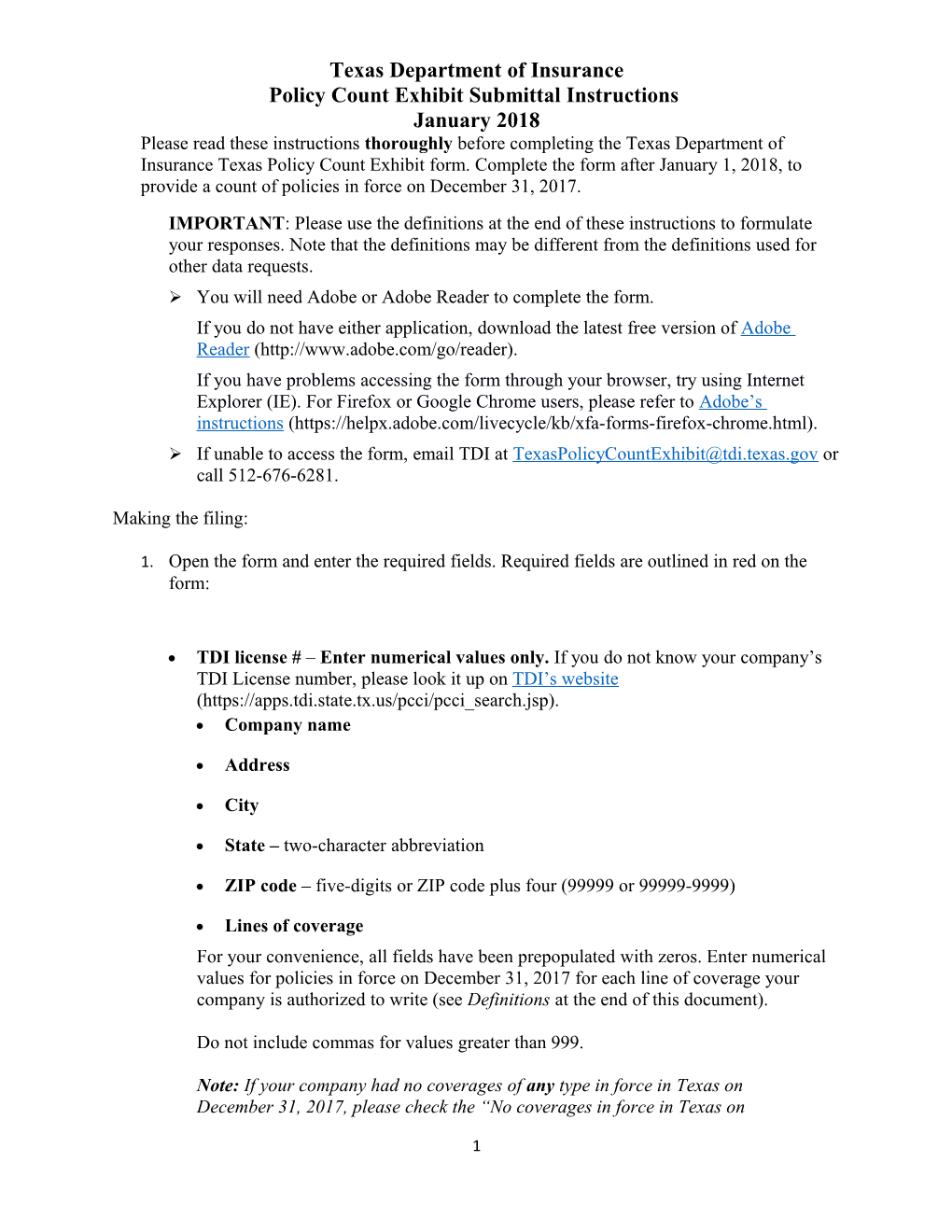 Policy Count Exhibit Submittal Instructions