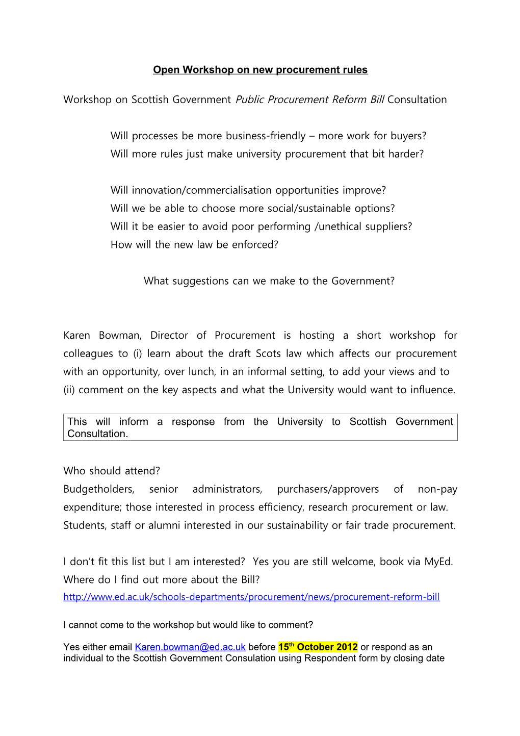 Procurement Reform Bill Consultation