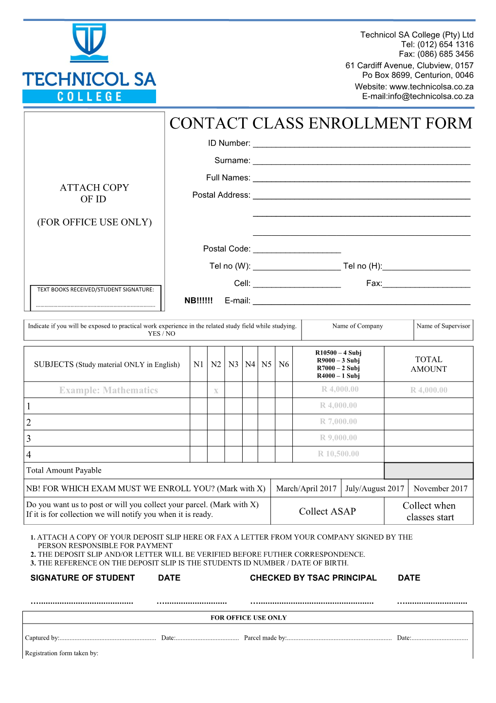 Contact Class Enrollment Form