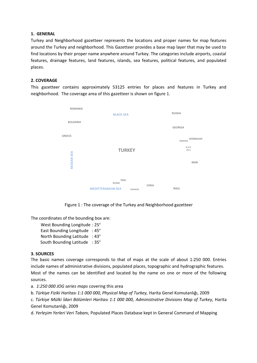 Figure 1 : the Coverage of the Turkey and Neighborhood Gazetteer