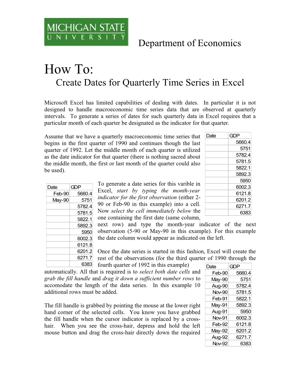 Create Dates for Quarterly Time Series in Excel