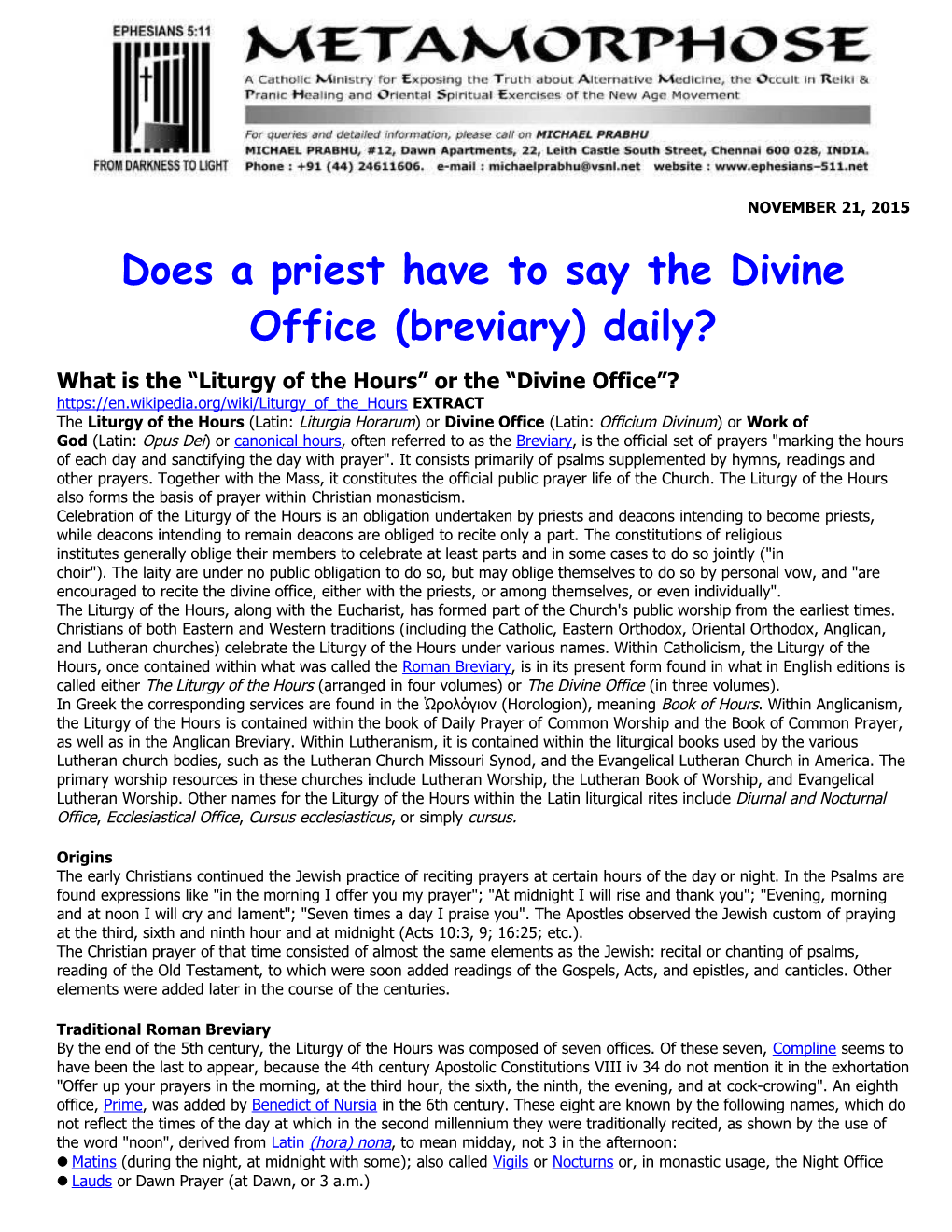 Does a Priest Have to Say the Divine Office (Breviary) Daily?