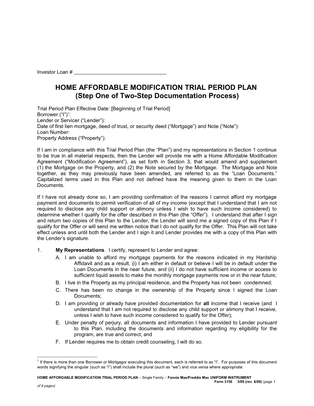 Home Affordable Modification Trial Period Plan (Form 3156): Word