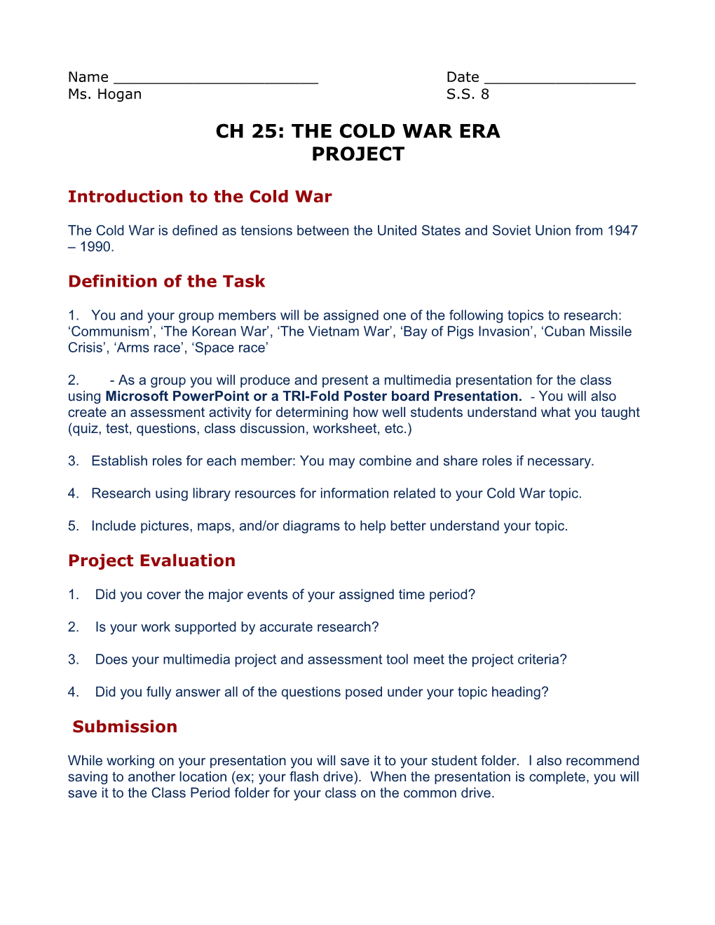 Ch 25: the Cold War Era