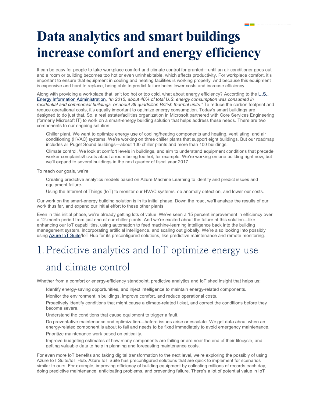 Data Analytics and Smart Buildings Increase Comfort and Energy Efficiency