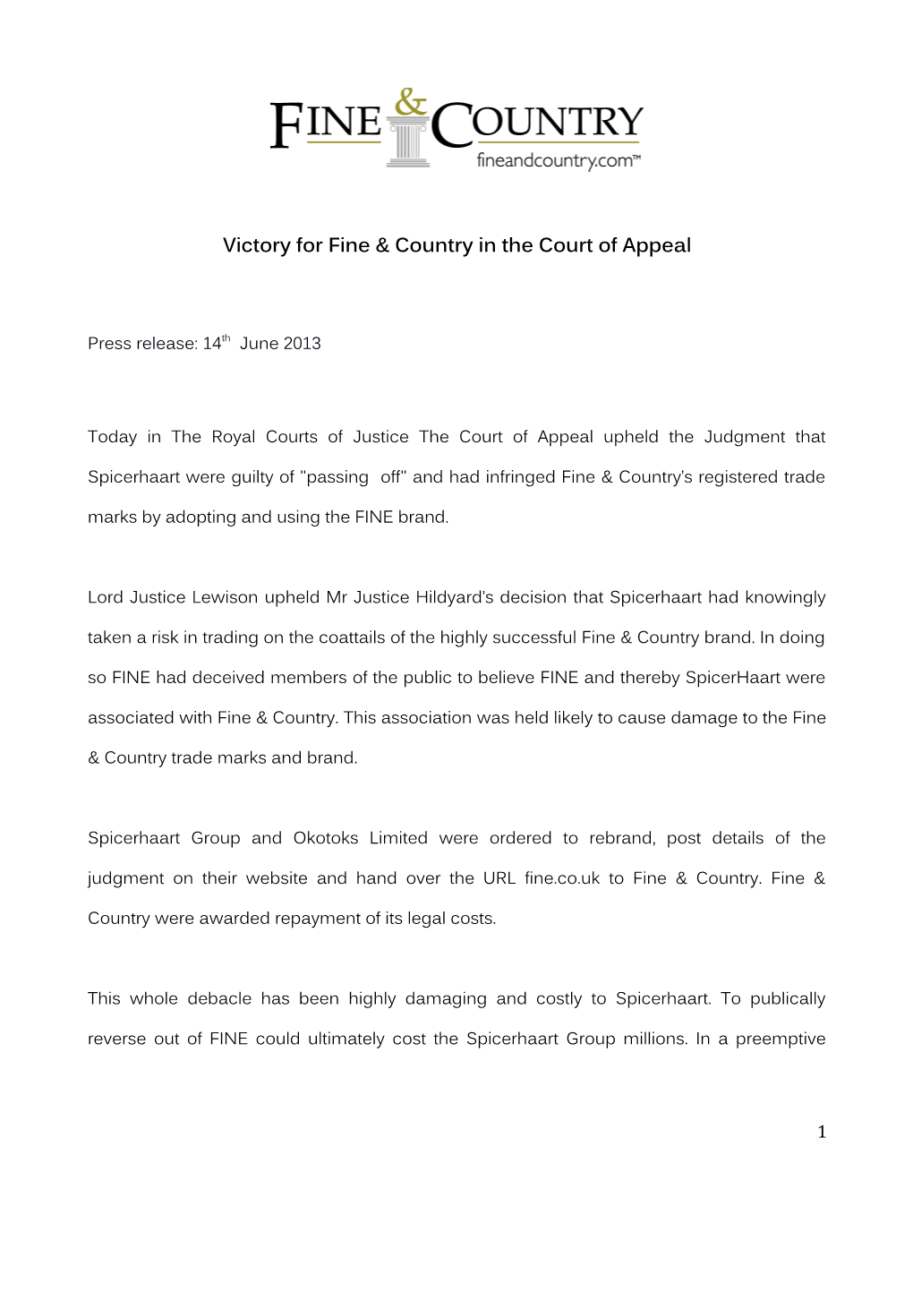 Victory for Fine & Country in the Court of Appeal