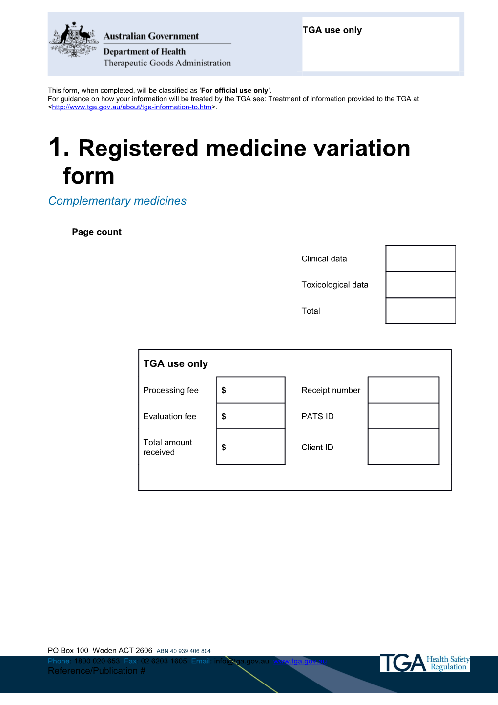 Registered Medicine Variation Form (Complementary Medicines)