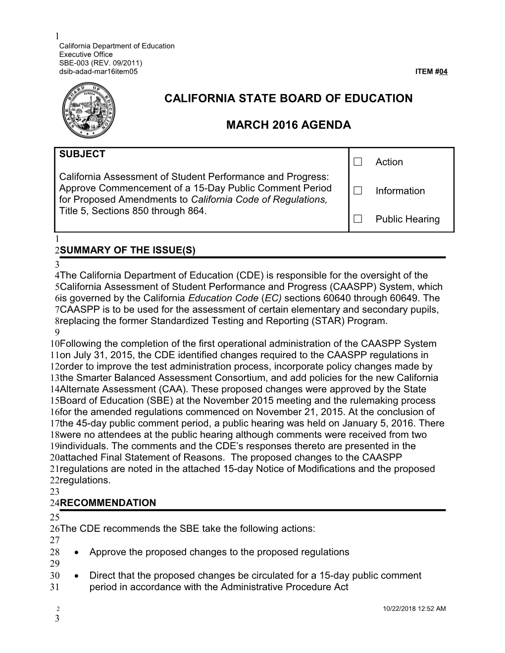March 2016 Agenda Item 04 - Meeting Agendas (CA State Board of Education)