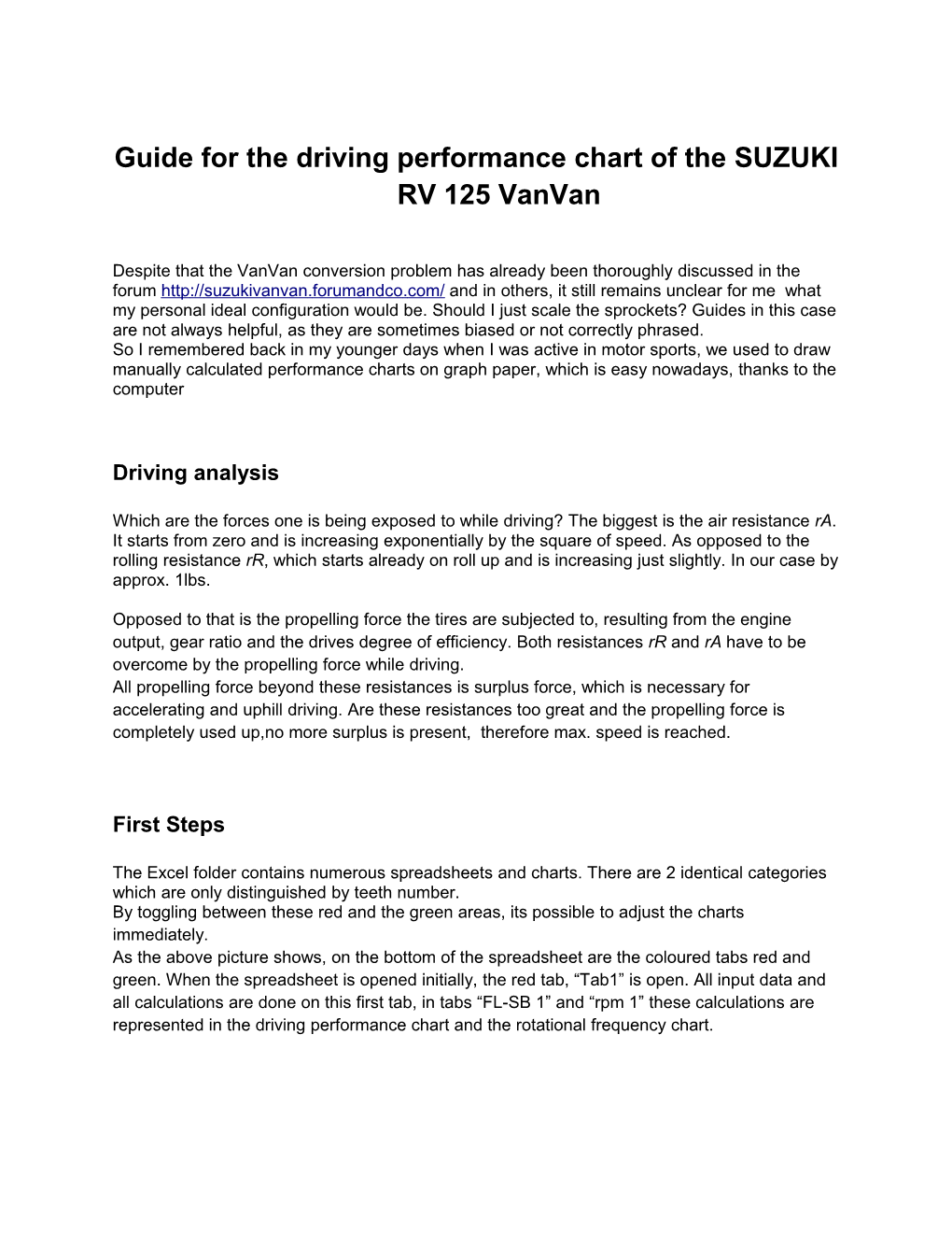 Guide for the Driving Performance Chart of the SUZUKI RV 125 Vanvan