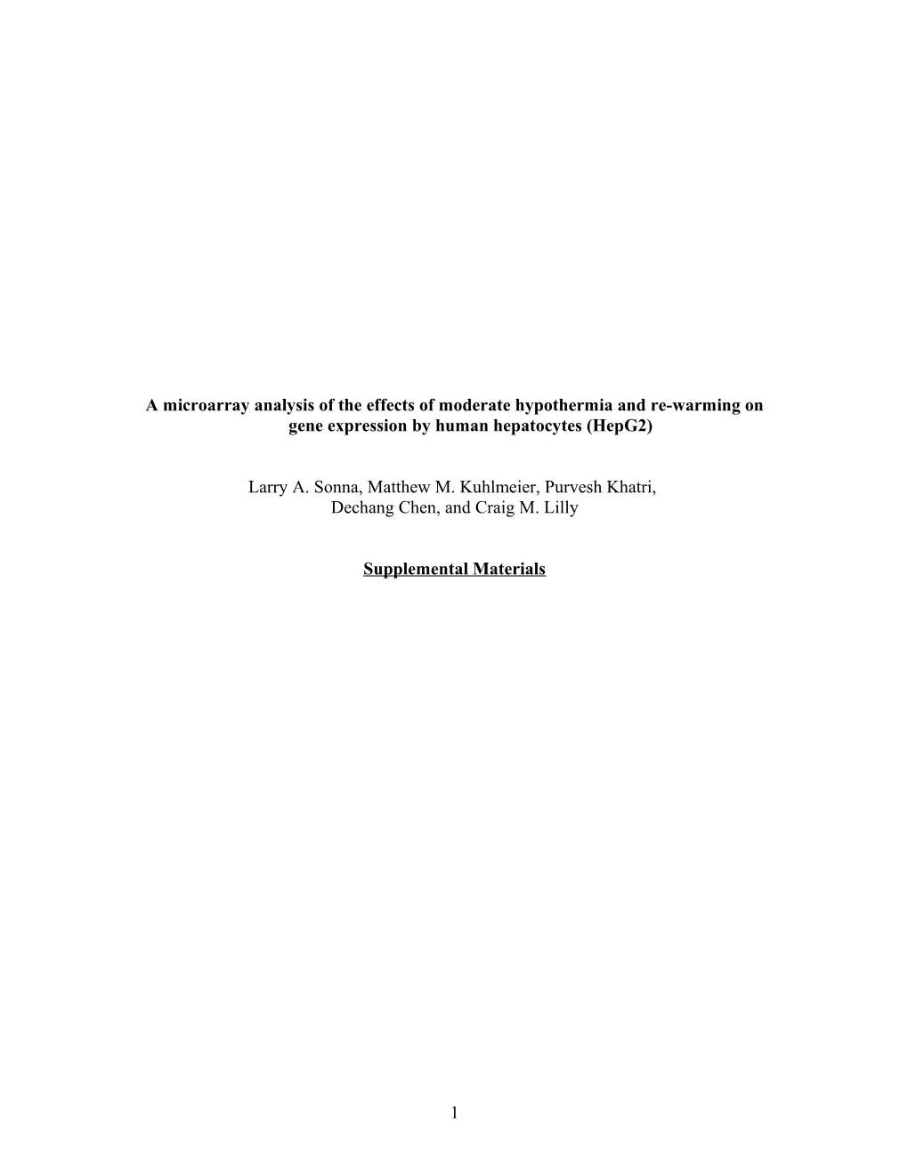 A Microarray Analysis of the Effects of Moderate Hypothermia and Re-Warming on Gene Expression