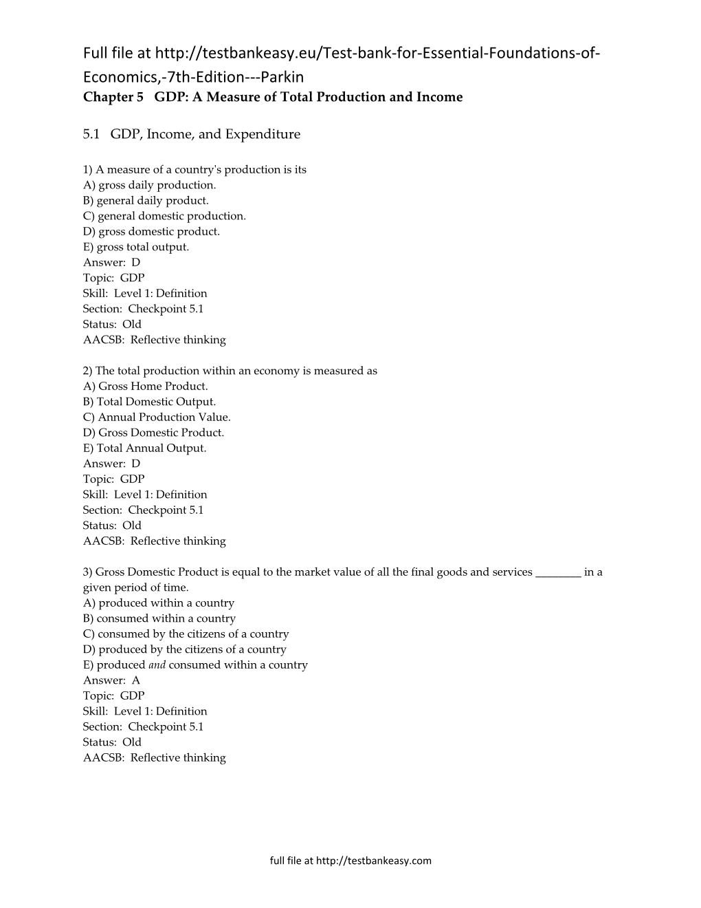 Chapter 5 GDP: a Measure of Total Production and Income