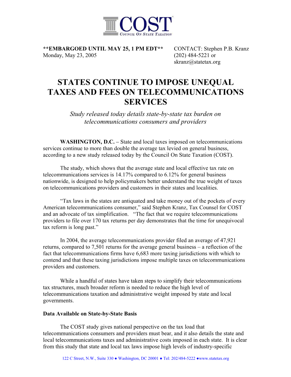 States Continue to Impose Unequal Taxes and Feeson Telecommunications Services