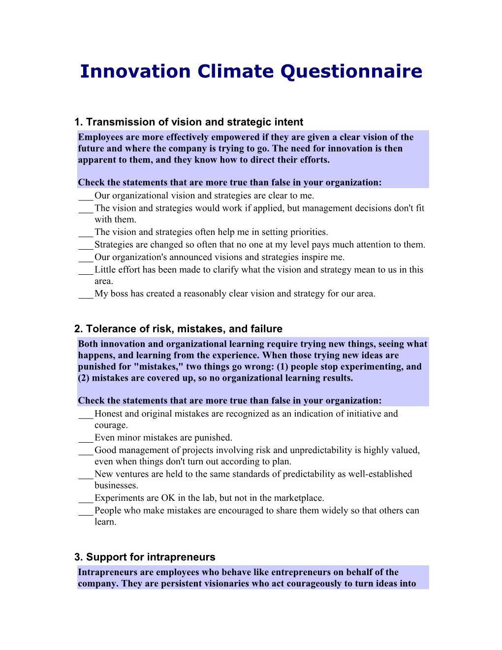Innovation Climate Questionnaire